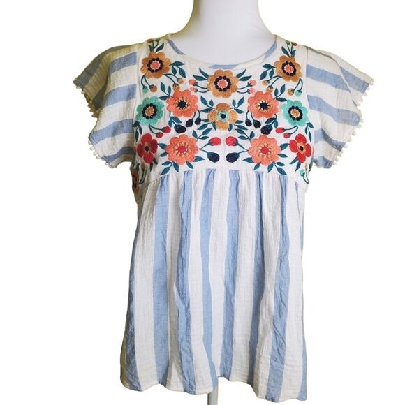 Altar'd State Tops - Altar’d State Embroidered Striped Blouse Size Medium